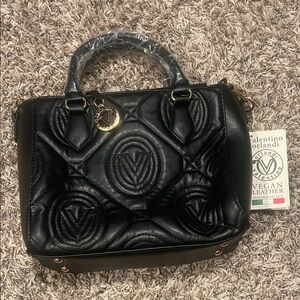 Valentino Orlandi Quilted Black Vegan Leather Satchel
